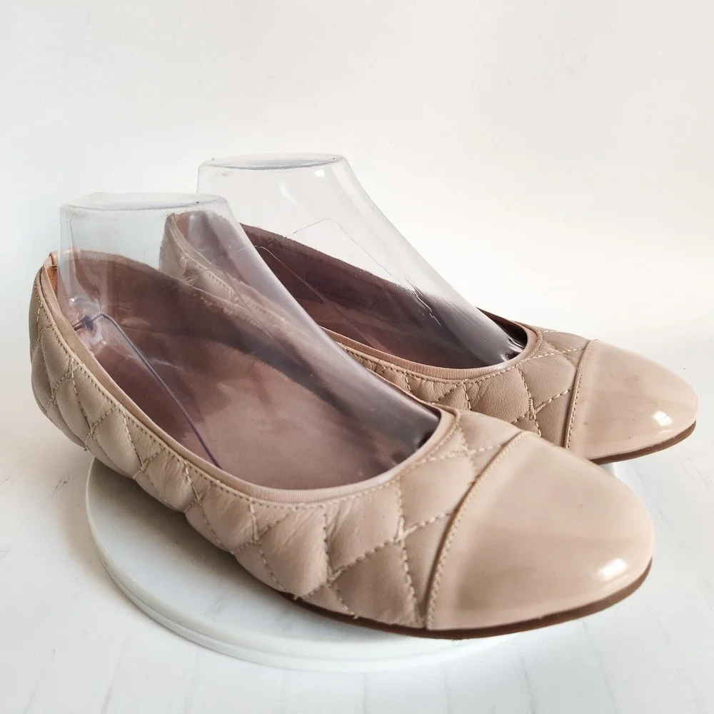 Vionic Ballet Flats Size 8 Desiree Beige Quilted Leather Patent Cap Toe‎ Comfort